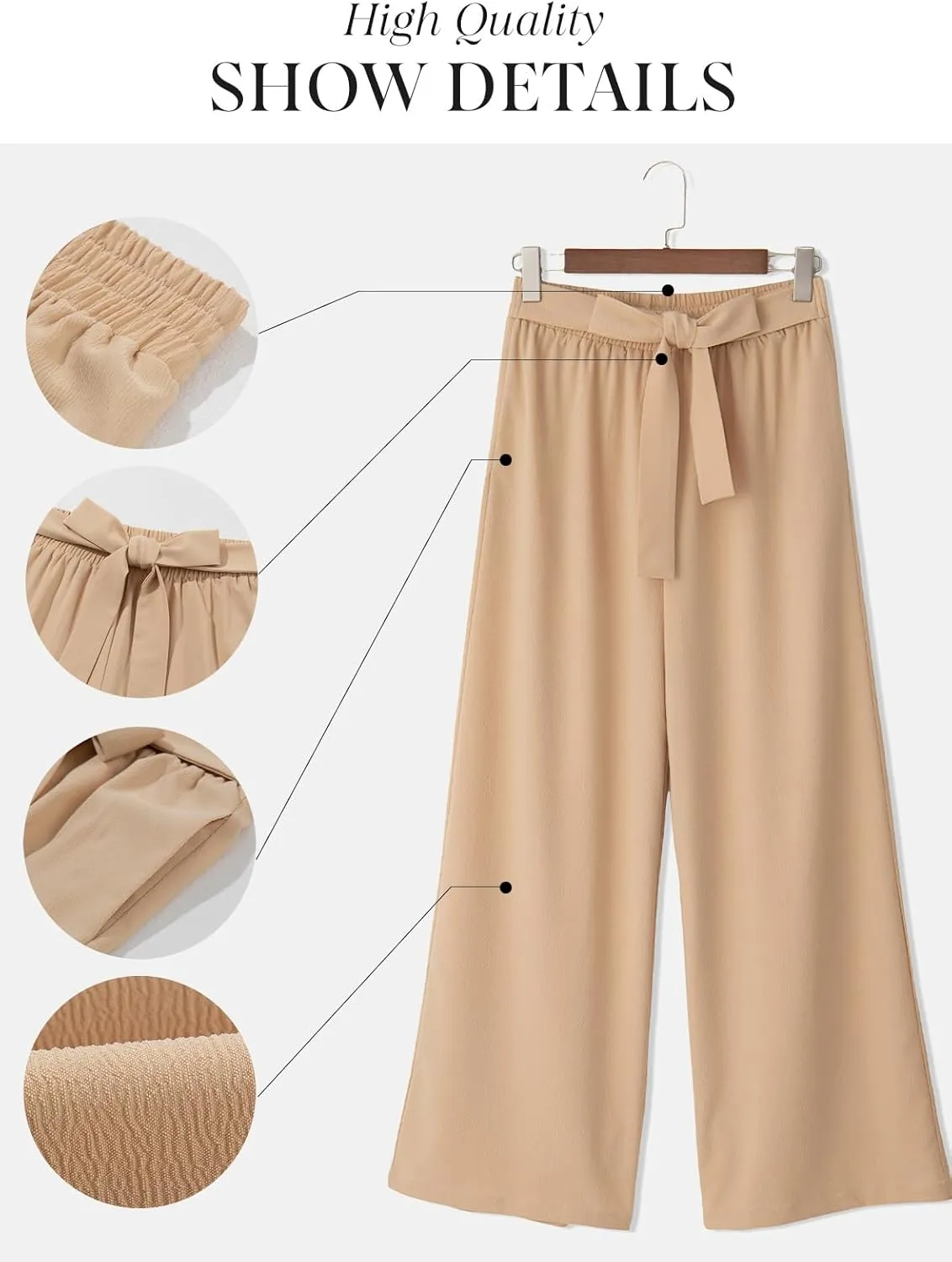 Dokotoo Womens High Waist Wide Leg Pants Flowy Casual Loose Spring Summer Solid Trousers with Pocket