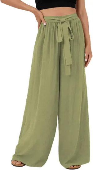 Dokotoo Womens High Waist Wide Leg Pants Flowy Casual Loose Spring Summer Solid Trousers with Pocket