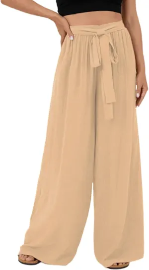 Dokotoo Womens High Waist Wide Leg Pants Flowy Casual Loose Spring Summer Solid Trousers with Pocket