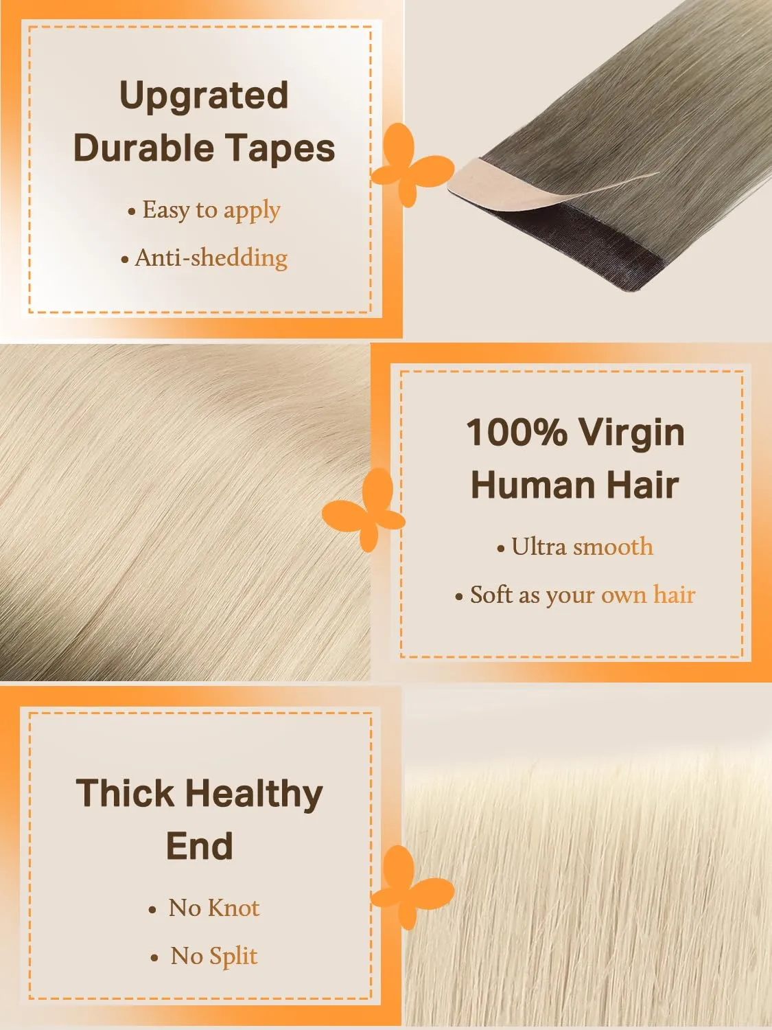 DOORES Tape in Balayage Light Ash Brown to Ash Blonde 20 Inch 10pcs 30g Human Hair Extensions Real Human Hair Straight Skin Weft