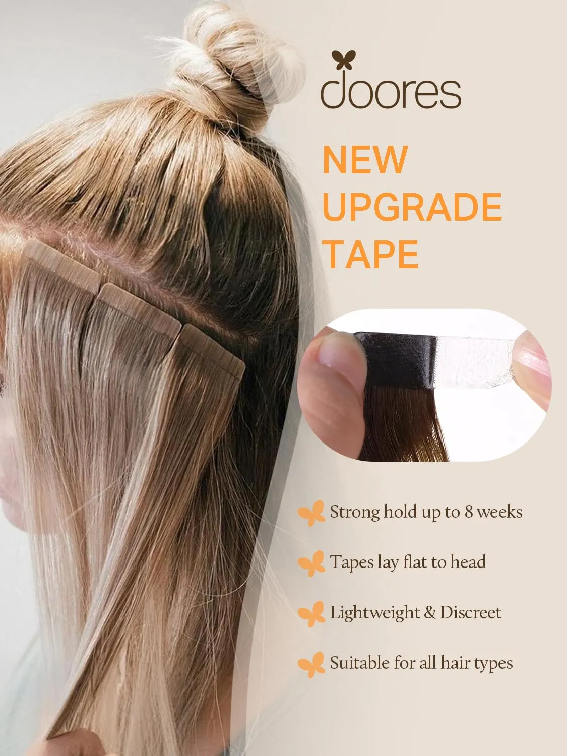 DOORES Tape in Extensions, Light Brown to Golden Platinum Blonde 14 Inch 25g 10pcs, Human Hair Extensions Tape in Remy Straight Hair Real Natural Hair Extensions