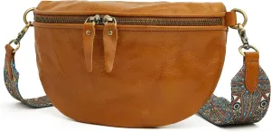 DORIS&JACKY Leather Crossbody Bag For Women Cute Chest Shoulder Purse With Wide Pattern Strap