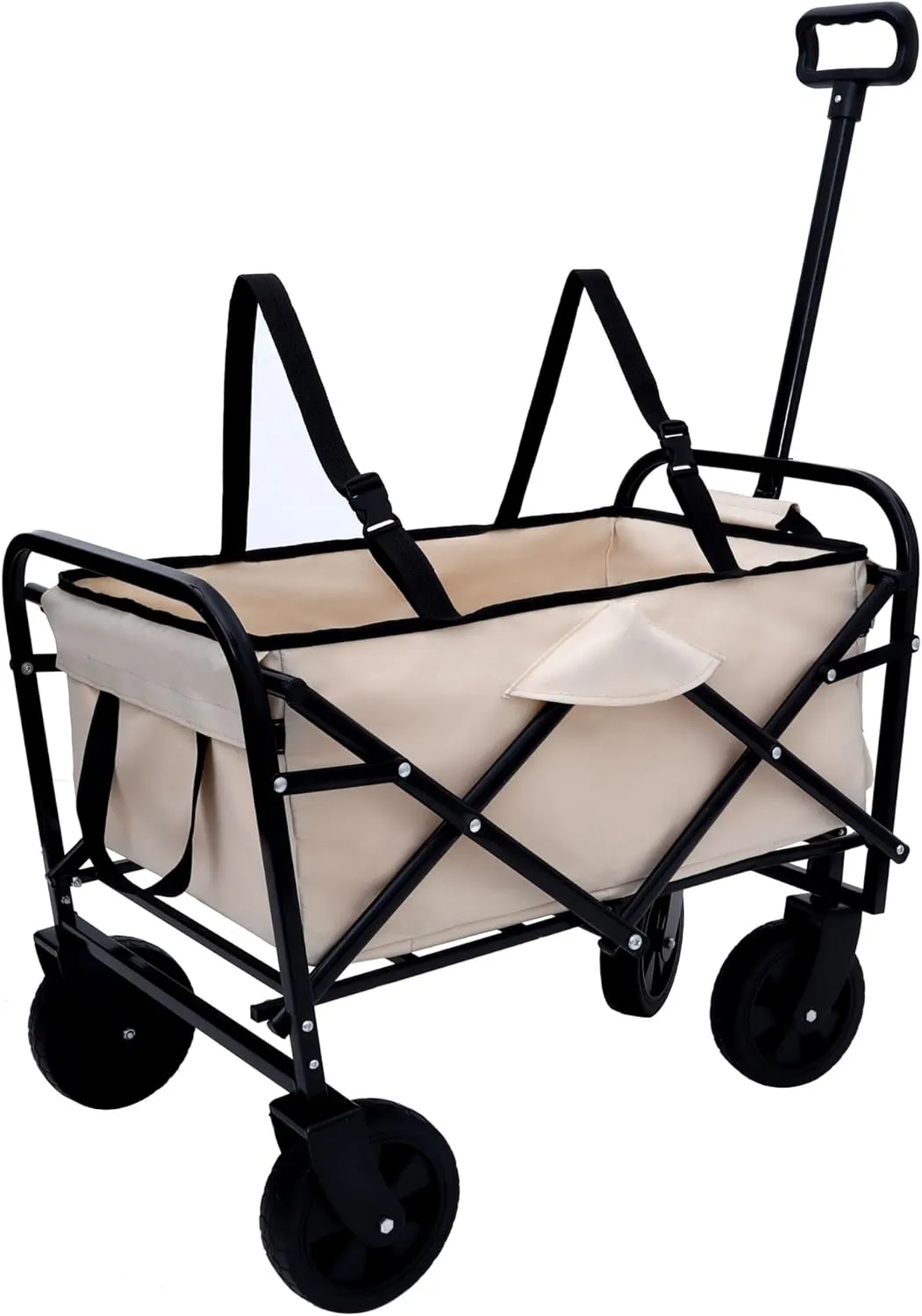 Double Decker Wagon Collapsible Cart with Wheels, Foldable Wagon for Beach Gardening and Picnics, Yard Grocery Cart with 3pcs Plastic Liner Bag/Cover and 360° Rotating Wheels(Gray)