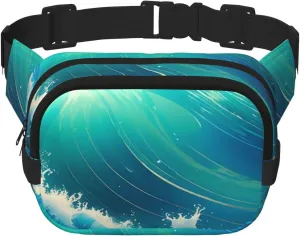 Double Layer Waist Bag for Men & Women,Adjustable Waterproof Running Belt,Multi-Functional Fanny Pack with Ocean Symphony Print for Travel,Hiking,Fitness