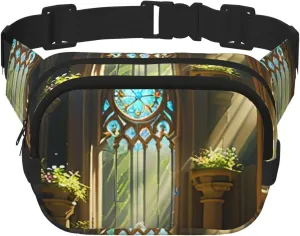 Double Layer Waist Bag for Men & Women,Adjustable Waterproof Running Belt,Multi-Functional Fanny Pack with Sunlit Sanctuary Print for Travel,Hiking,Fitness
