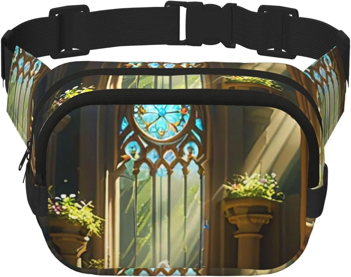Double Layer Waist Bag for Men & Women,Adjustable Waterproof Running Belt,Multi-Functional Fanny Pack with Sunlit Sanctuary Print for Travel,Hiking,Fitness