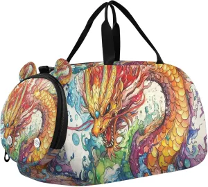 Dragon Multiple Colors Sports Duffle Bag for Kids Girls Boys, Gym Bag with Shoe Compartments, Kids Travel Overnight Weekender Shoulder Bag