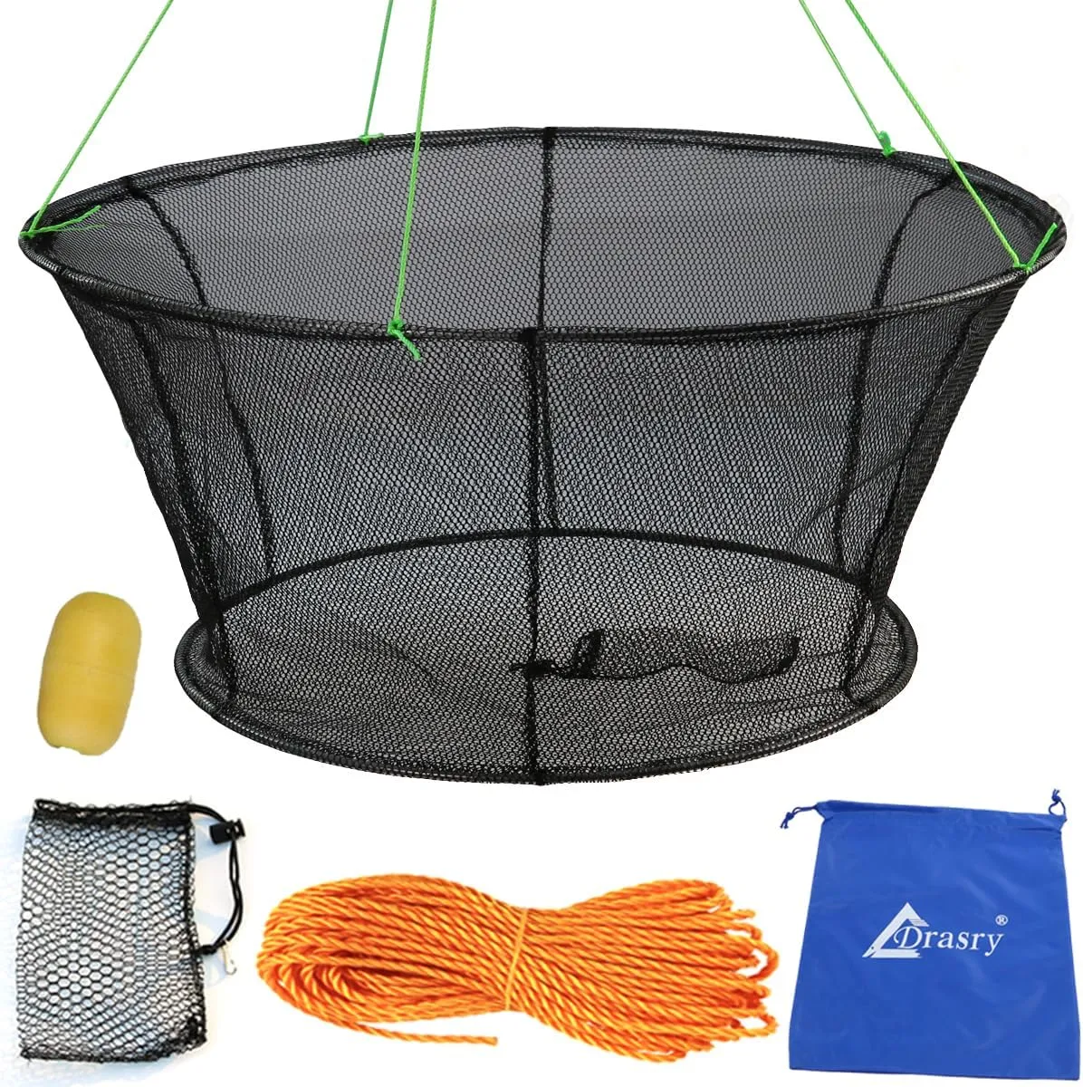 Drasry Foldable Fishing Net, Landing Fishing Pier Nets Drop Net for Crayfish Crab Bait Minnow Shrimp Crawdad Lobsters Portable Bridge Fishing Net with Rope