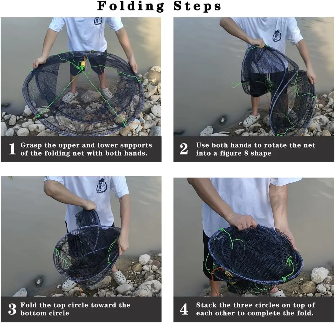 Drasry Foldable Fishing Net, Landing Fishing Pier Nets Drop Net for Crayfish Crab Bait Minnow Shrimp Crawdad Lobsters Portable Bridge Fishing Net with Rope