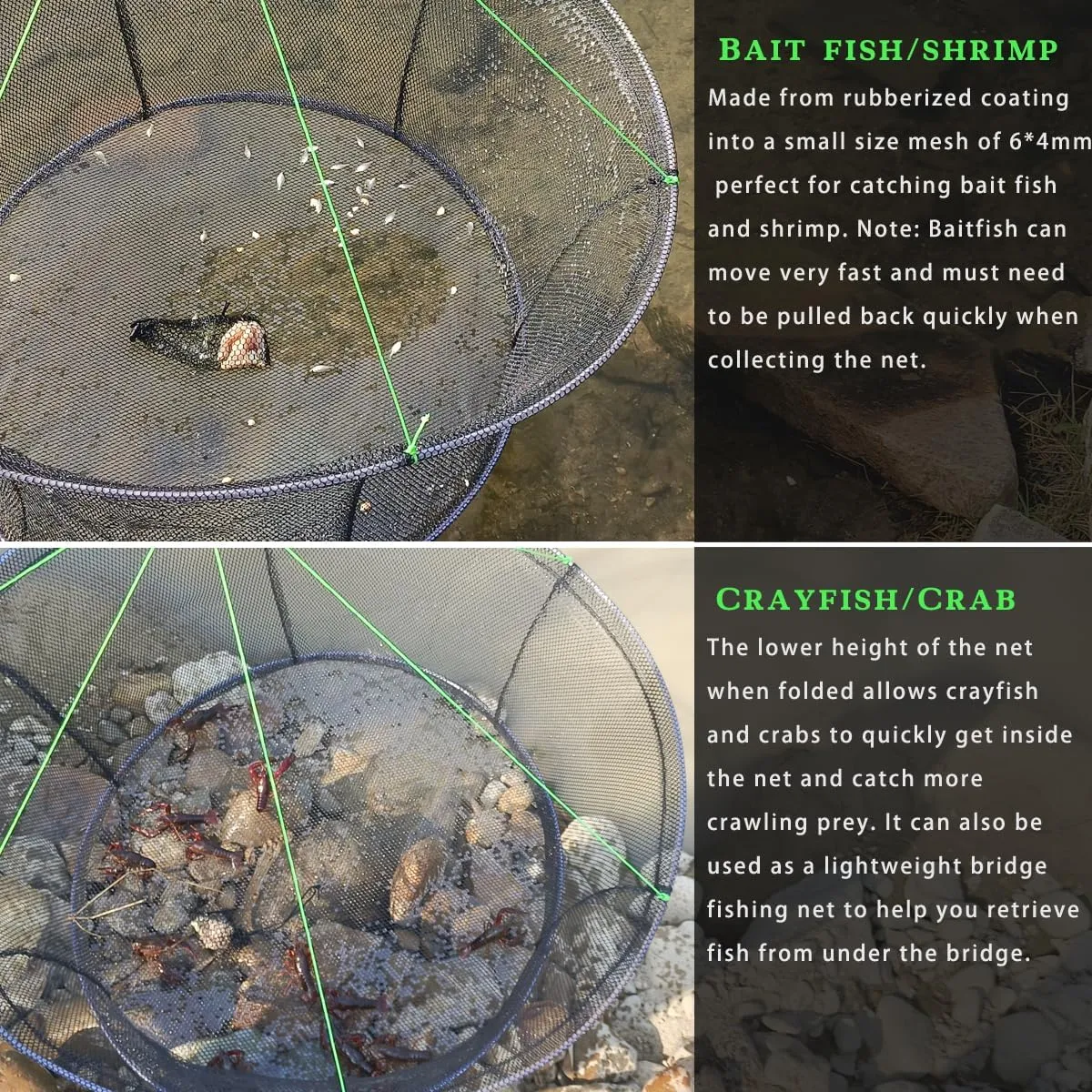 Drasry Foldable Fishing Net, Landing Fishing Pier Nets Drop Net for Crayfish Crab Bait Minnow Shrimp Crawdad Lobsters Portable Bridge Fishing Net with Rope