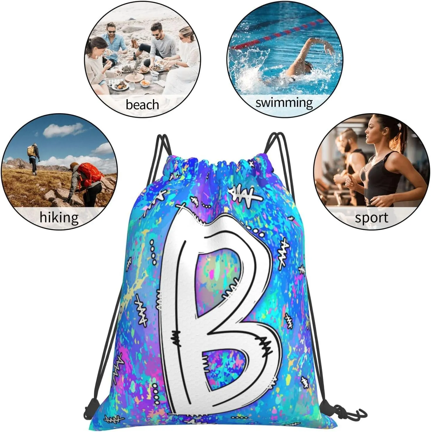 Drawstring Backpack Bag Sport Gym Sackpack Initial Blue Draw String Cinch Bags Bulk String Backpack Storage Bag for Women Men Letters B