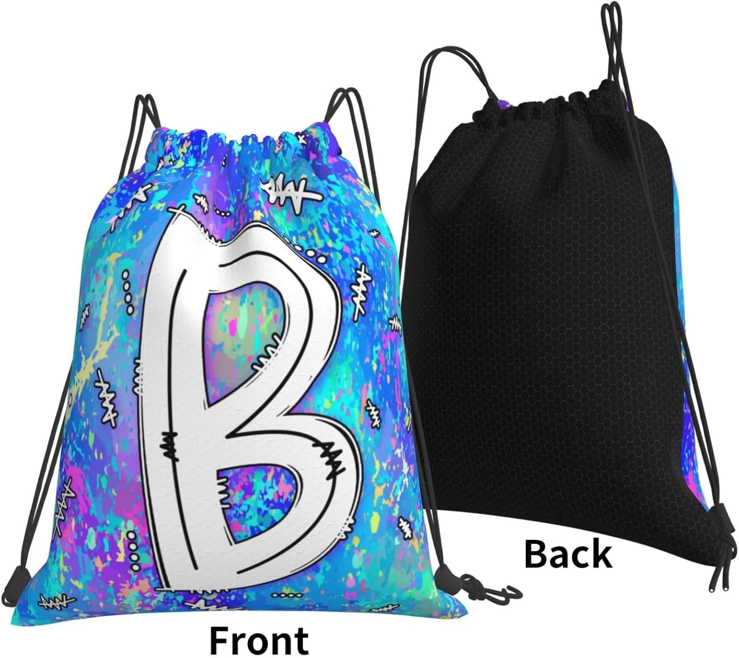 Drawstring Backpack Bag Sport Gym Sackpack Initial Blue Draw String Cinch Bags Bulk String Backpack Storage Bag for Women Men Letters B