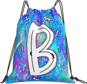 Drawstring Backpack Bag Sport Gym Sackpack Initial Blue Draw String Cinch Bags Bulk String Backpack Storage Bag for Women Men Letters B