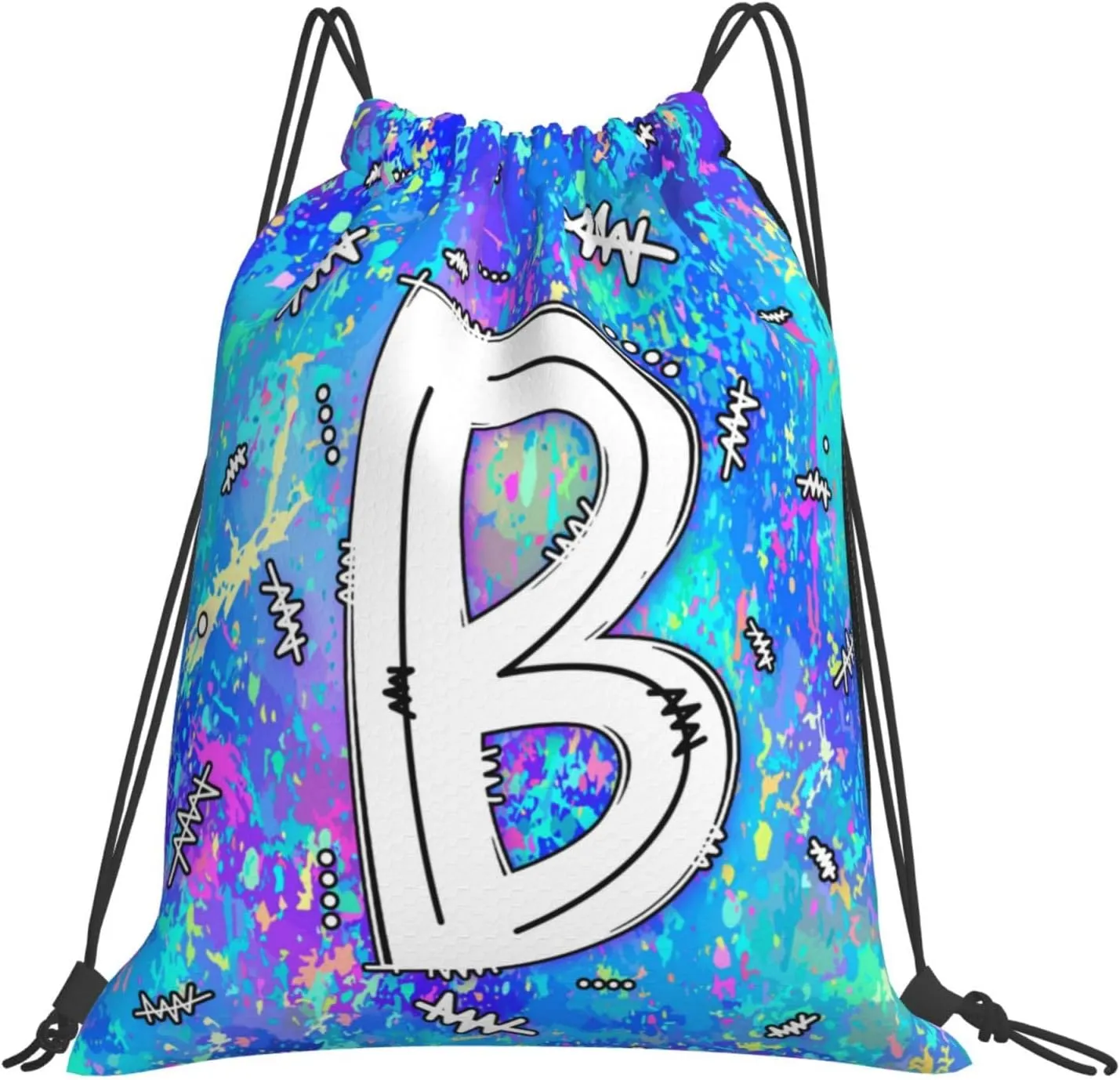 Drawstring Backpack Bag Sport Gym Sackpack Initial Blue Draw String Cinch Bags Bulk String Backpack Storage Bag for Women Men Letters B