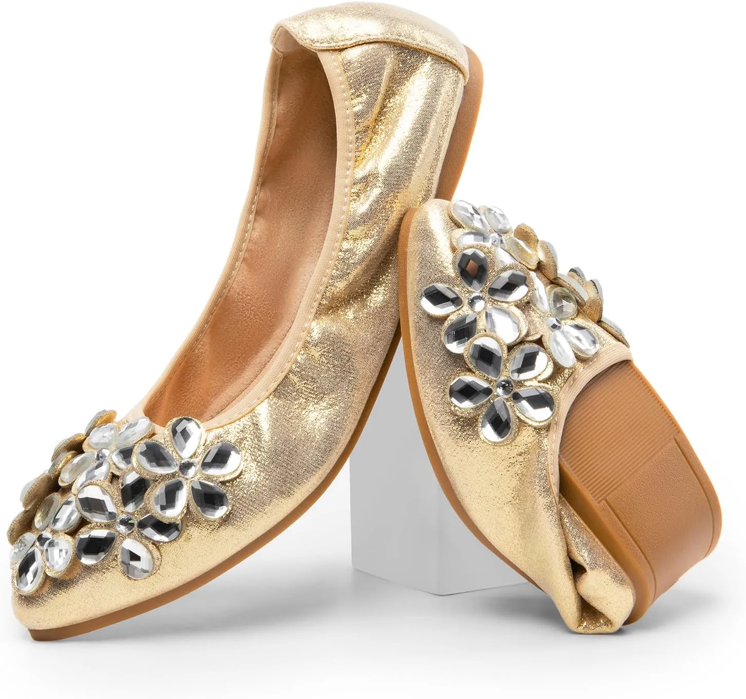 DREAM PAIRS Ballet Flats Shoes for Women, Women's Pointed Toe Rhinestone Sparkly Foldable Flats, Comfortable Shoes for Women Dressy Wedding Party Work Drive