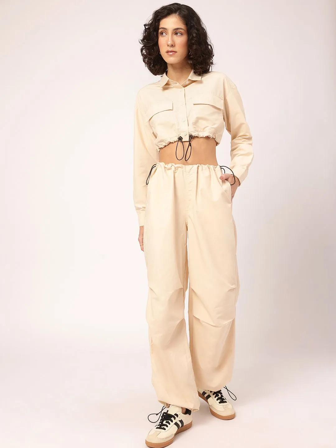 DressBerry Street Smart Styles Crop Shirt & Parachute Pants Co-Ords