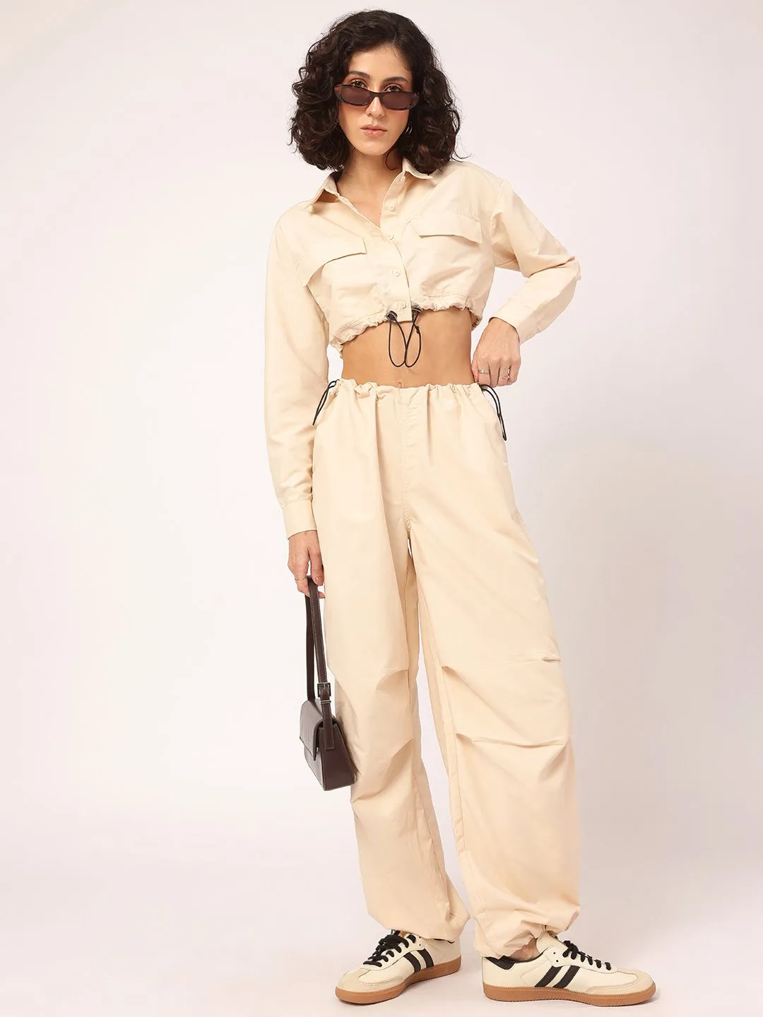 DressBerry Street Smart Styles Crop Shirt & Parachute Pants Co-Ords
