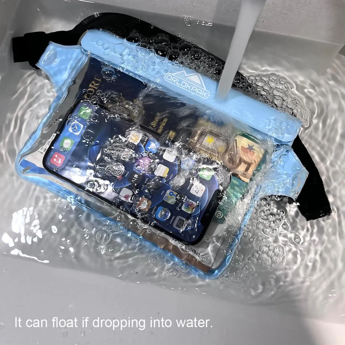 DRLOKPAK Waterproof Waist Bag & Pouch - Fanny Pack Bum Bag with Secret Holder Keeps Your Phone Kindle Wallet Watch & Valuables Dry - Perfect for Surf Canoe Swim Snorkel Dive Beach Pool(Blue)