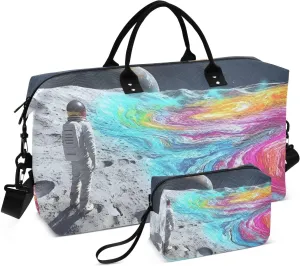 Duffel Bag for Traveling, Astronaut Colors Space Gym Bags with Multiple Interior Pockets for Women Men Toiletry Purse Included 20.5”x 1.9” x 13.8”