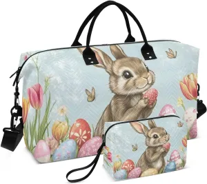 Duffel Bag for Traveling, Rabbit Easter Egg Cute Gym Bags with Multiple Interior Pockets for Women Men Toiletry Purse Included 20.5”x 1.9” x 13.8”