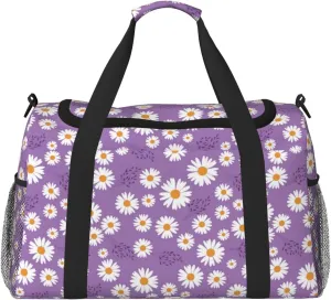 Duffle Bag for Travel, Daisies Flowers Petal purple Weekender Overnight Duffel Bag, Carry On Bag Gym Bag for Women Men, Personal Item Travel Bag