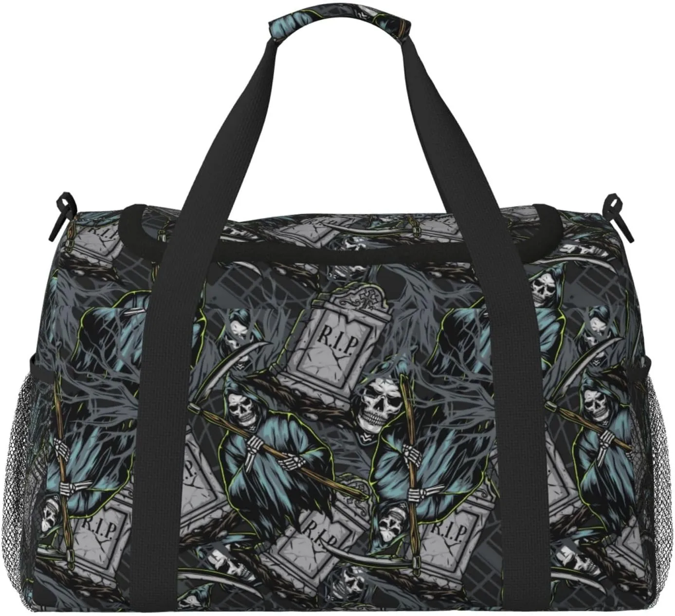 Duffle Bag for Travel, Grim Reaper Tombstones Pattern Weekender Overnight Duffel Bag, Carry On Bag Gym Bag for Women Men, Personal Item Travel Bag
