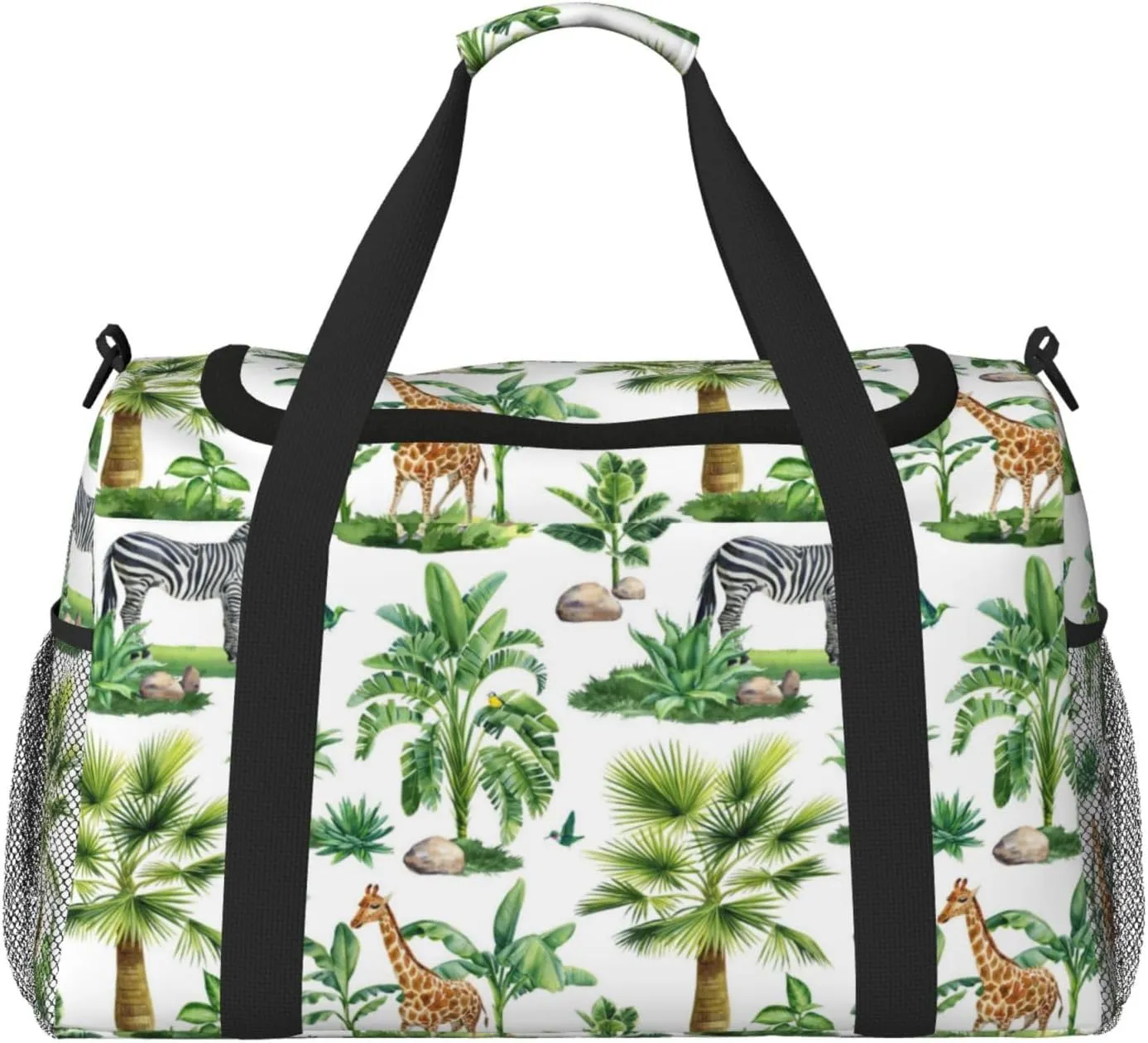 Duffle Bag for Travel, zebra Giraffe Tropical palm tree Weekender Overnight Duffel Bag, Carry On Bag Gym Bag for Women Men, Personal Item Travel Bag