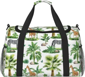 Duffle Bag for Travel, zebra Giraffe Tropical palm tree Weekender Overnight Duffel Bag, Carry On Bag Gym Bag for Women Men, Personal Item Travel Bag