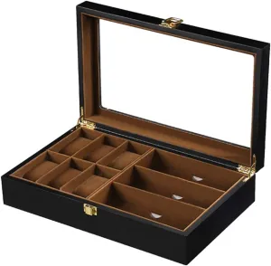 Dusoof Wooden Wrist Watch Glasses Wristwatch Display Storage Box Tray Travel Jewelry Packing Shelf Organize