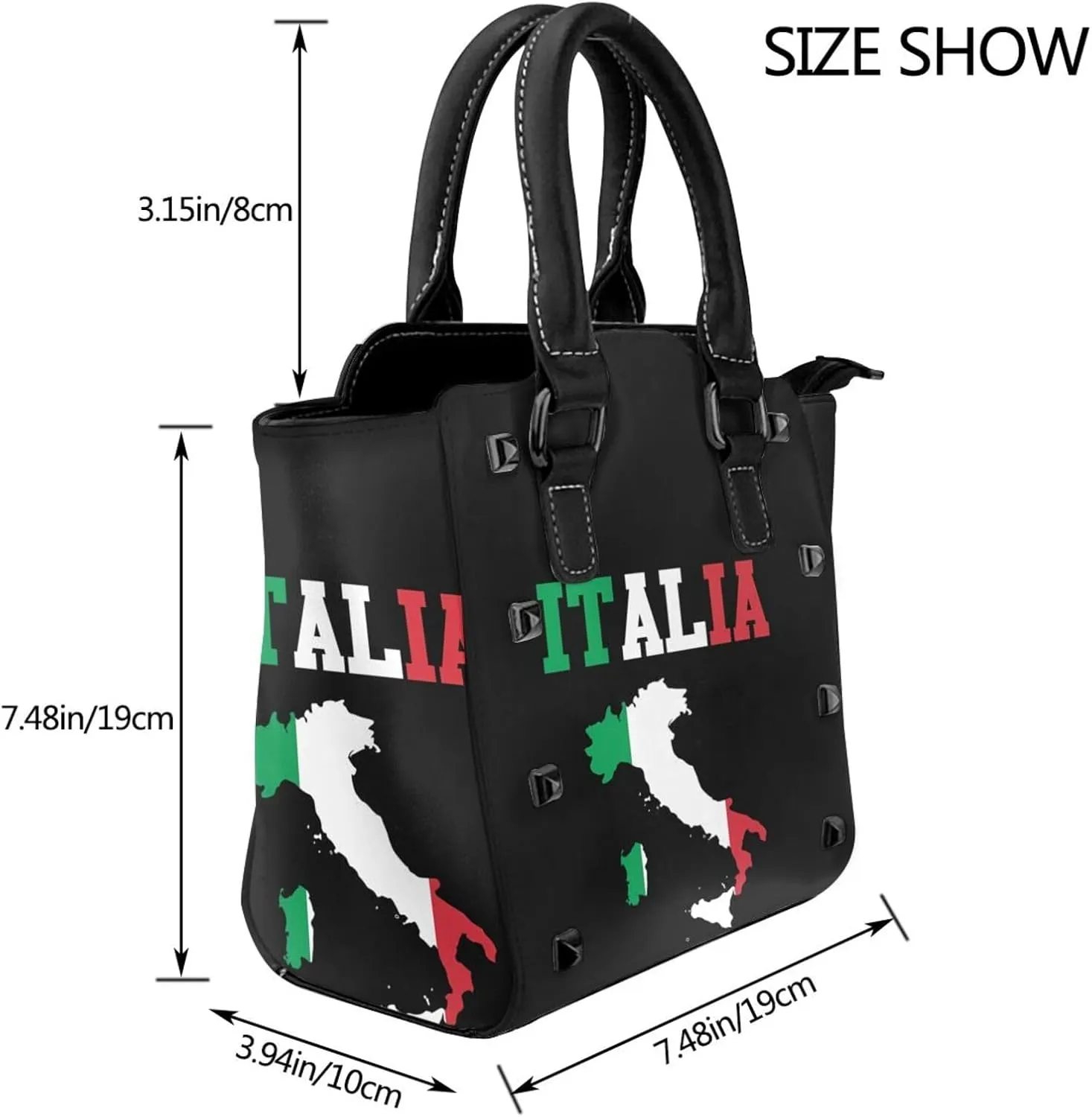 DWomen's Pu Leather Handbag Rivet Shoulder Bag Fashion Studded Top Handle Satchel Crossbody Tote Bag Punk Bag Purse