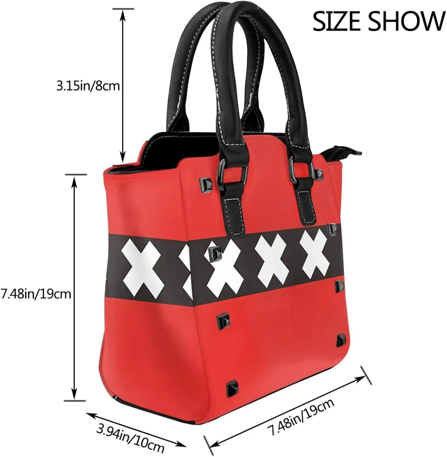 DWomen's Pu Leather Handbag Rivet Shoulder Bag Fashion Studded Top Handle Satchel Crossbody Tote Bag Punk Bag Purse