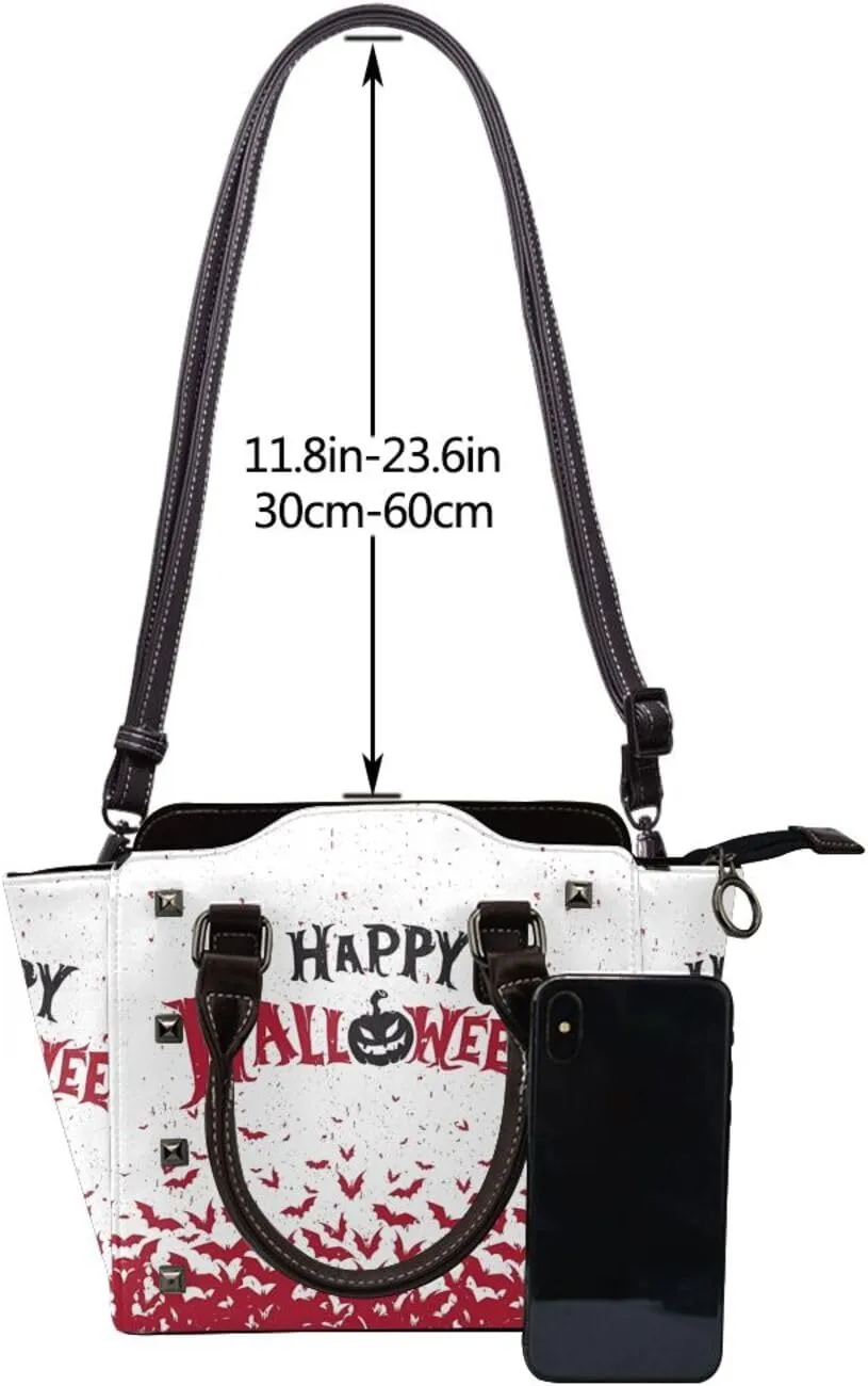 DWomen's Pu Leather Handbag Rivet Shoulder Bag Fashion Studded Top Handle Satchel Crossbody Tote Bag Punk Bag Purse