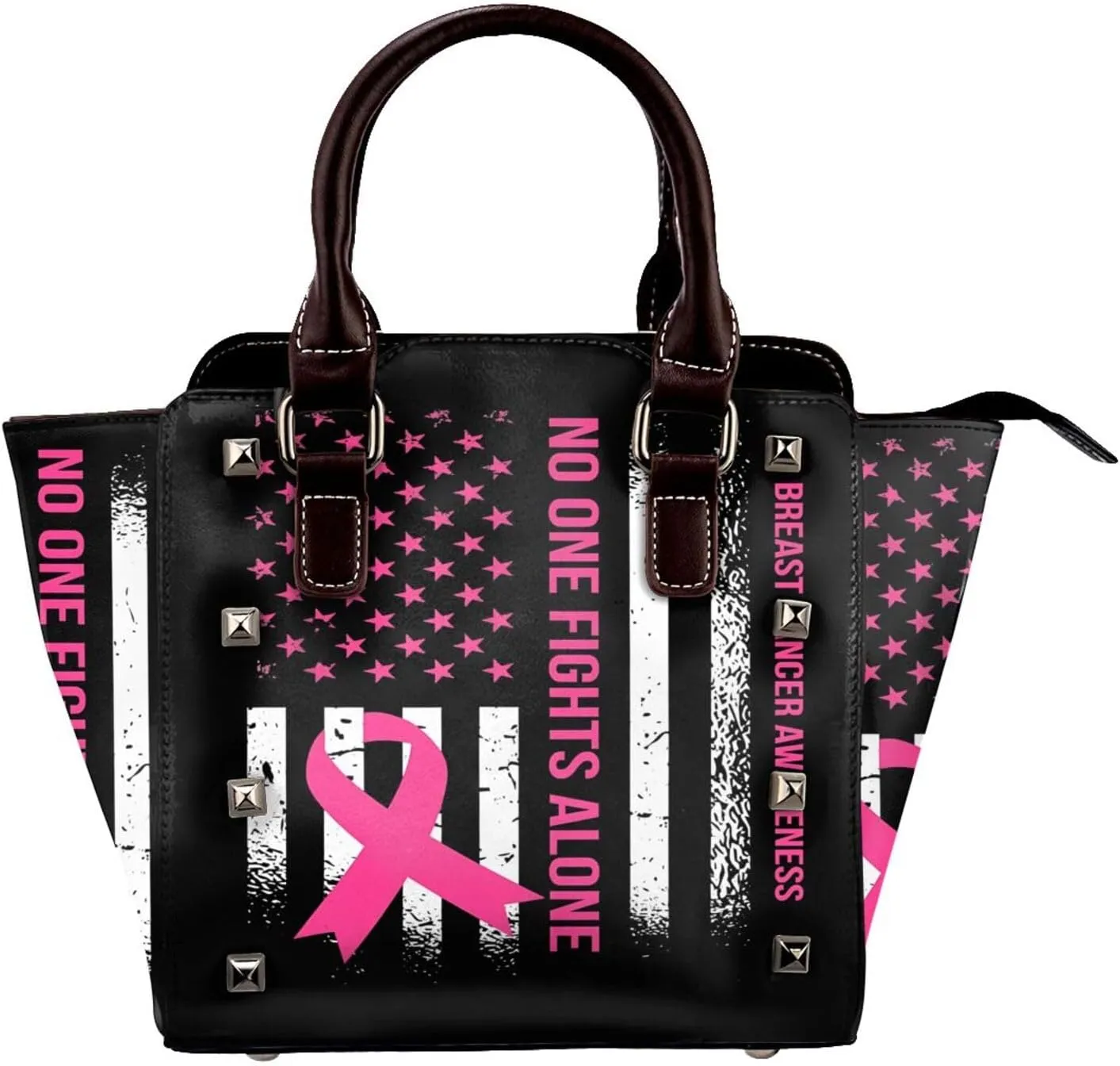 DWomen's Pu Leather Handbag Rivet Shoulder Bag Fashion Studded Top Handle Satchel Crossbody Tote Bag Punk Bag Purse