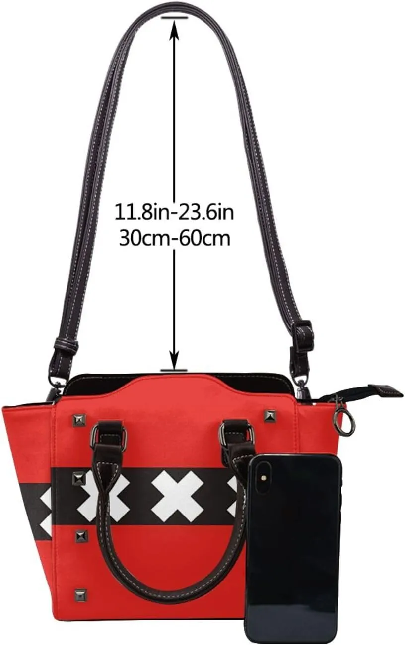 DWomen's Pu Leather Handbag Rivet Shoulder Bag Fashion Studded Top Handle Satchel Crossbody Tote Bag Punk Bag Purse