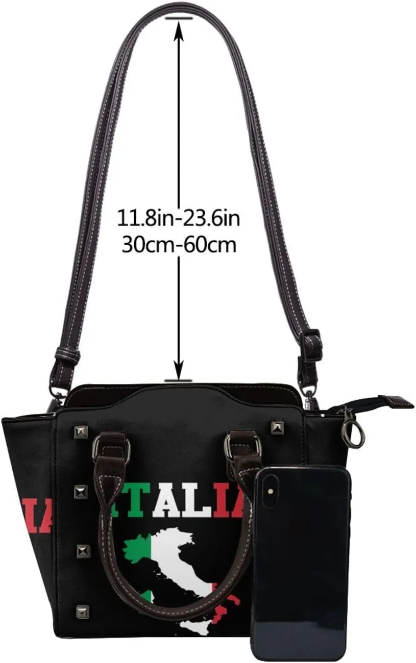 DWomen's Pu Leather Handbag Rivet Shoulder Bag Fashion Studded Top Handle Satchel Crossbody Tote Bag Punk Bag Purse