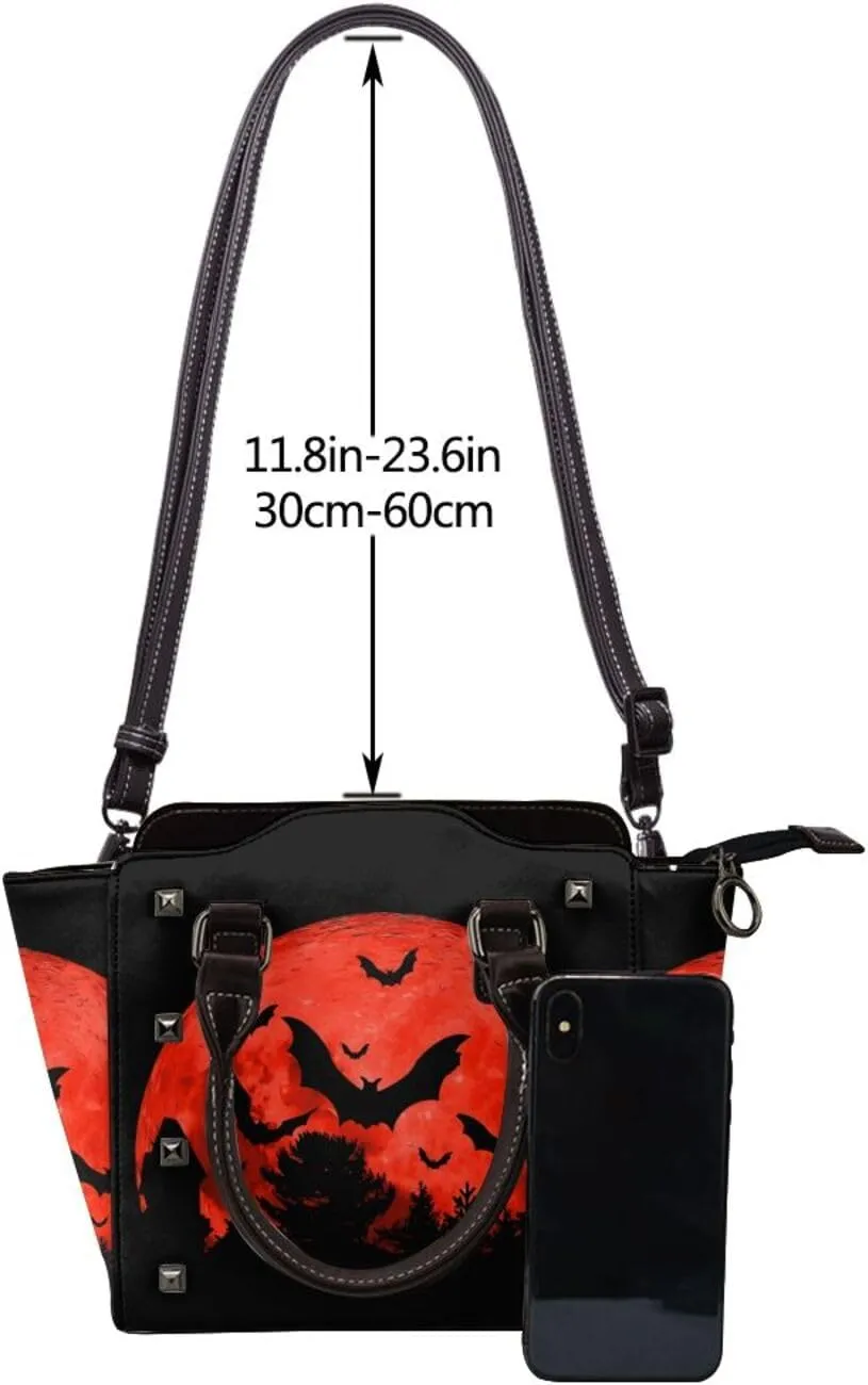DWomen's Pu Leather Handbag Rivet Shoulder Bag Fashion Studded Top Handle Satchel Crossbody Tote Bag Punk Bag Purse
