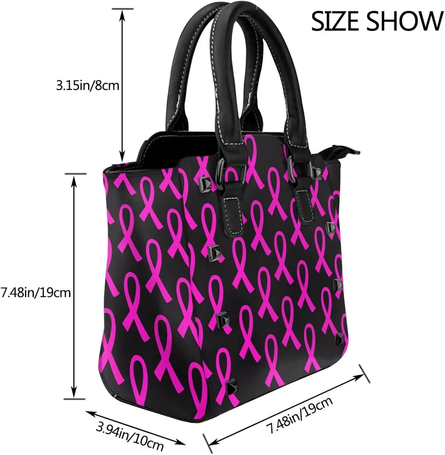 DWomen's Pu Leather Handbag Rivet Shoulder Bag Fashion Studded Top Handle Satchel Crossbody Tote Bag Punk Bag Purse