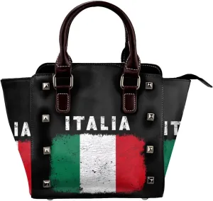 DWomen's Pu Leather Handbag Rivet Shoulder Bag Fashion Studded Top Handle Satchel Crossbody Tote Bag Punk Bag Purse