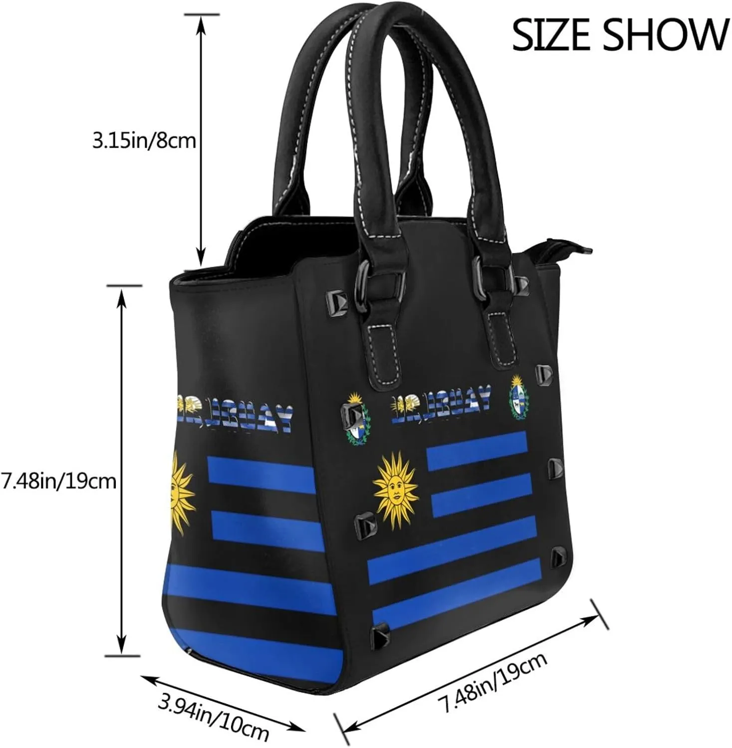 DWomen's Pu Leather Handbag Rivet Shoulder Bag Fashion Studded Top Handle Satchel Crossbody Tote Bag Punk Bag Purse