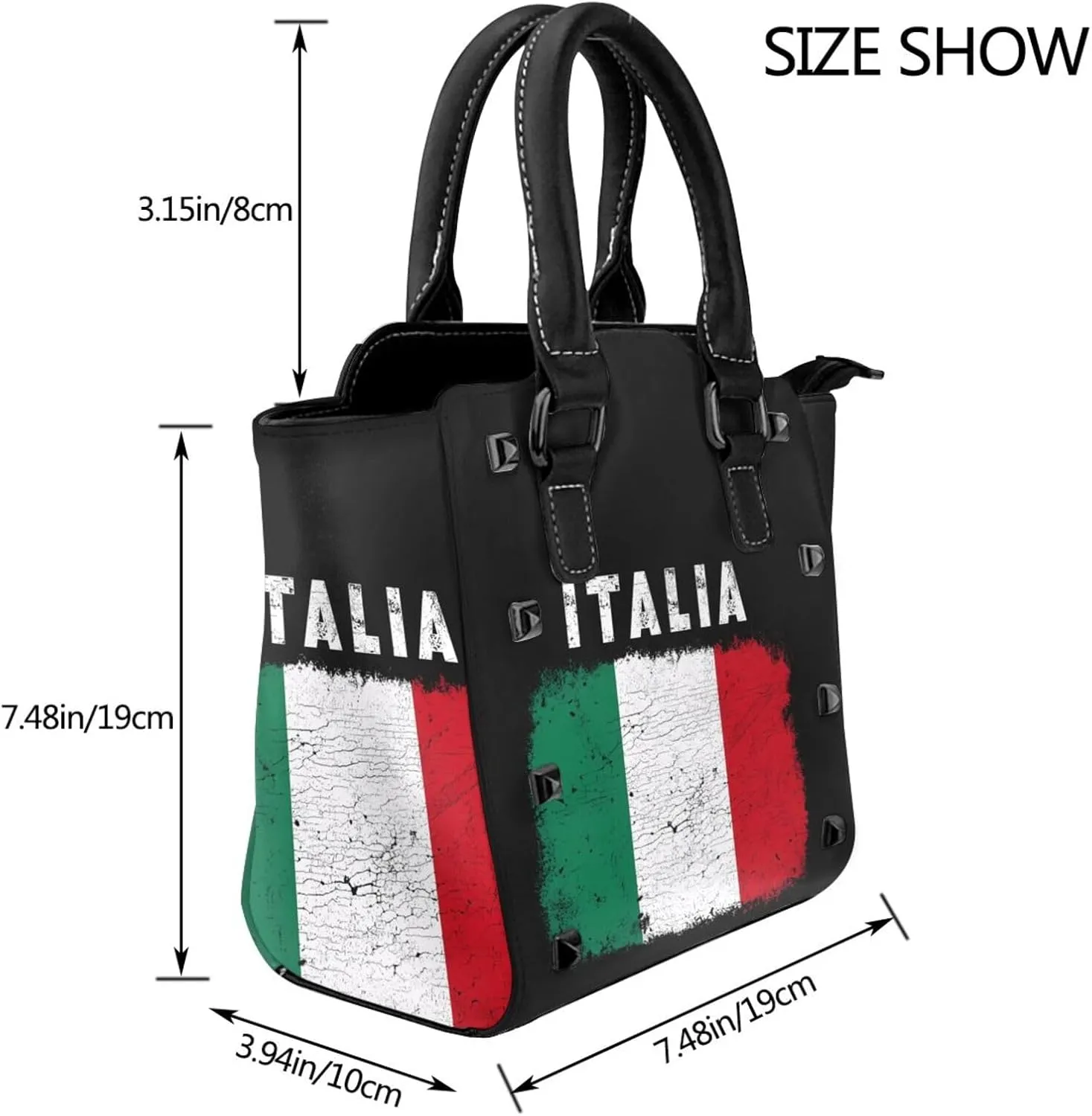 DWomen's Pu Leather Handbag Rivet Shoulder Bag Fashion Studded Top Handle Satchel Crossbody Tote Bag Punk Bag Purse