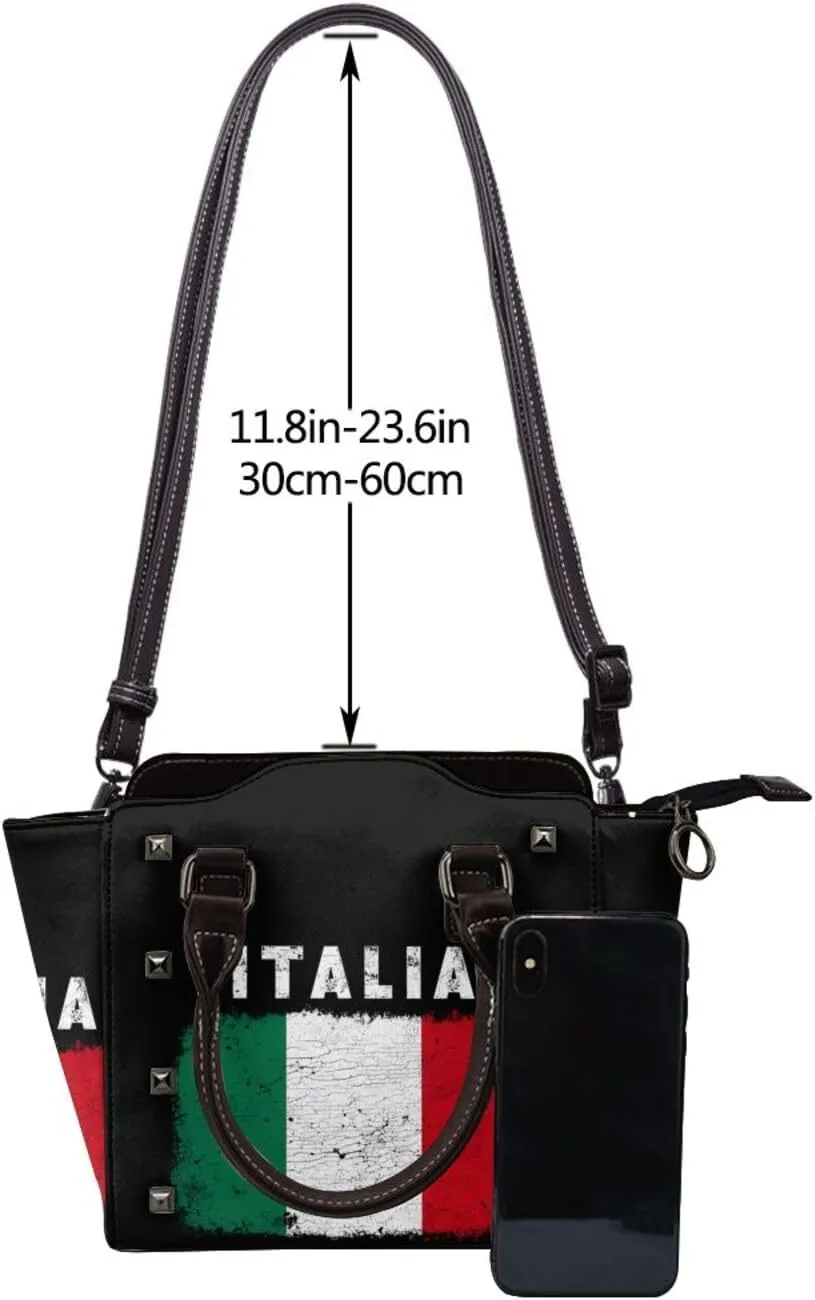 DWomen's Pu Leather Handbag Rivet Shoulder Bag Fashion Studded Top Handle Satchel Crossbody Tote Bag Punk Bag Purse