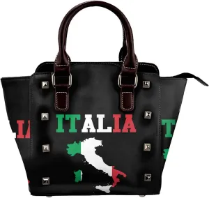 DWomen's Pu Leather Handbag Rivet Shoulder Bag Fashion Studded Top Handle Satchel Crossbody Tote Bag Punk Bag Purse