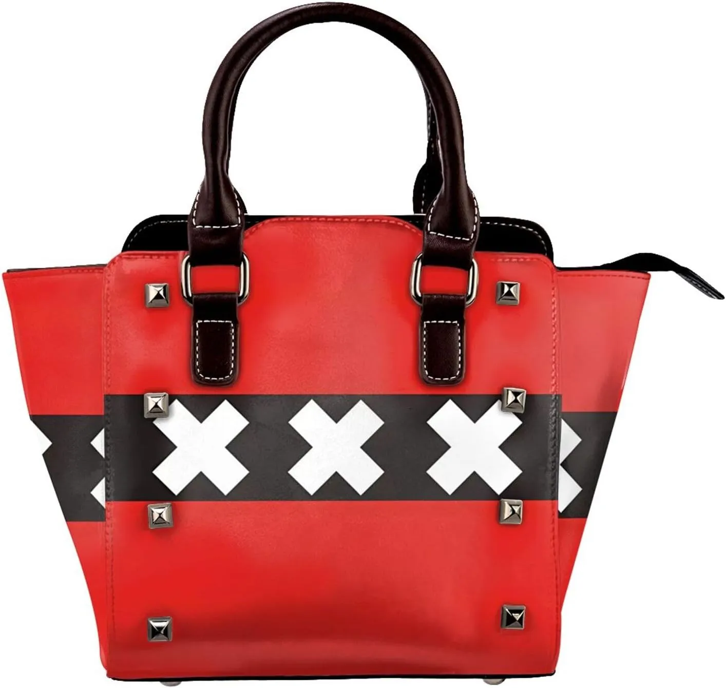 DWomen's Pu Leather Handbag Rivet Shoulder Bag Fashion Studded Top Handle Satchel Crossbody Tote Bag Punk Bag Purse