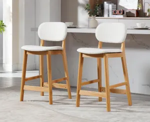 EALSON Counter Height Bar Stools Set of 2 Farmhouse Barstools with Back Mid Century Modern Wood Bar Chairs Comfortable Linen Upholstered Kitchen Island Chairs for Breakfast Bar, Beige