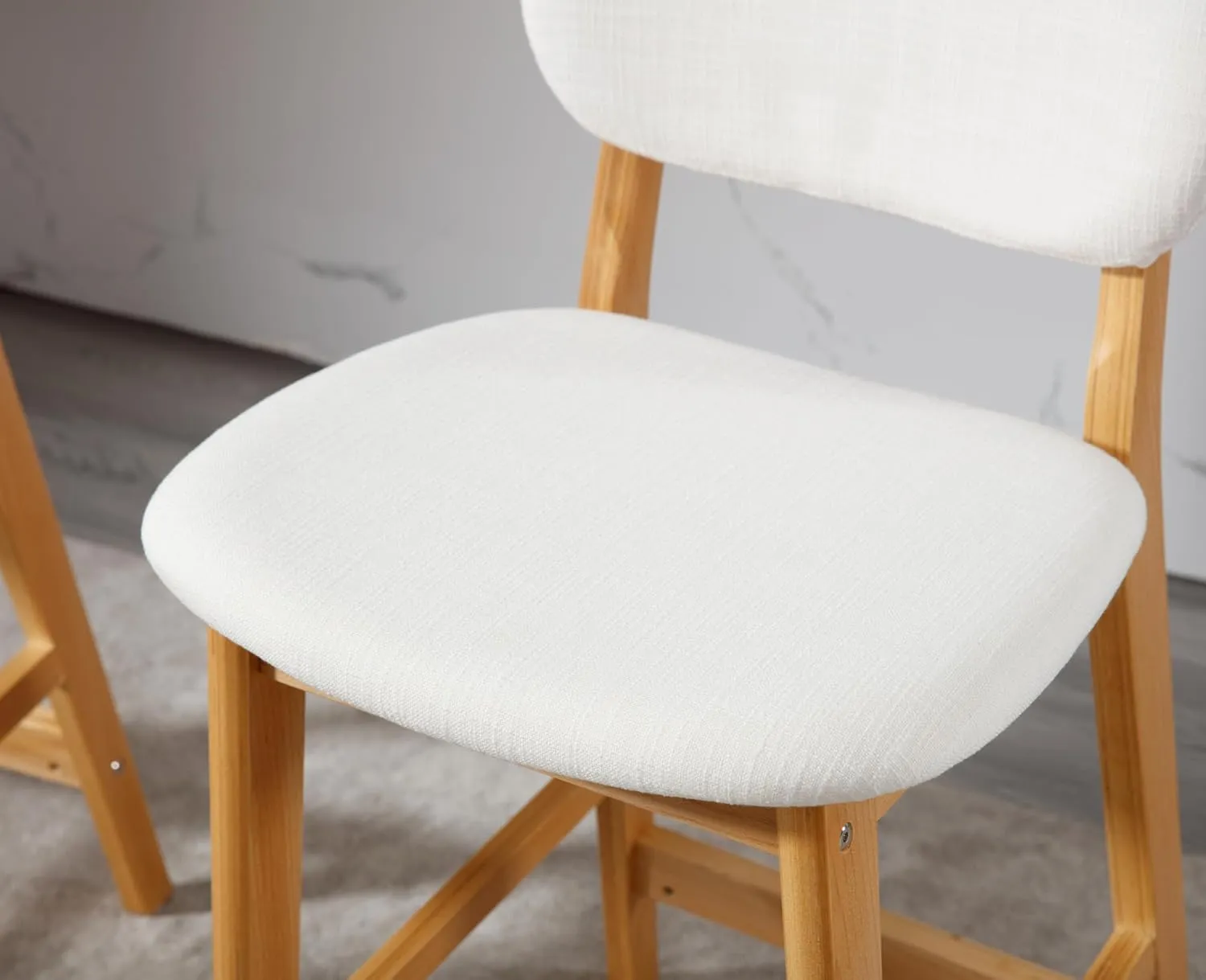 EALSON Counter Height Bar Stools Set of 2 Farmhouse Barstools with Back Mid Century Modern Wood Bar Chairs Comfortable Linen Upholstered Kitchen Island Chairs for Breakfast Bar, Beige