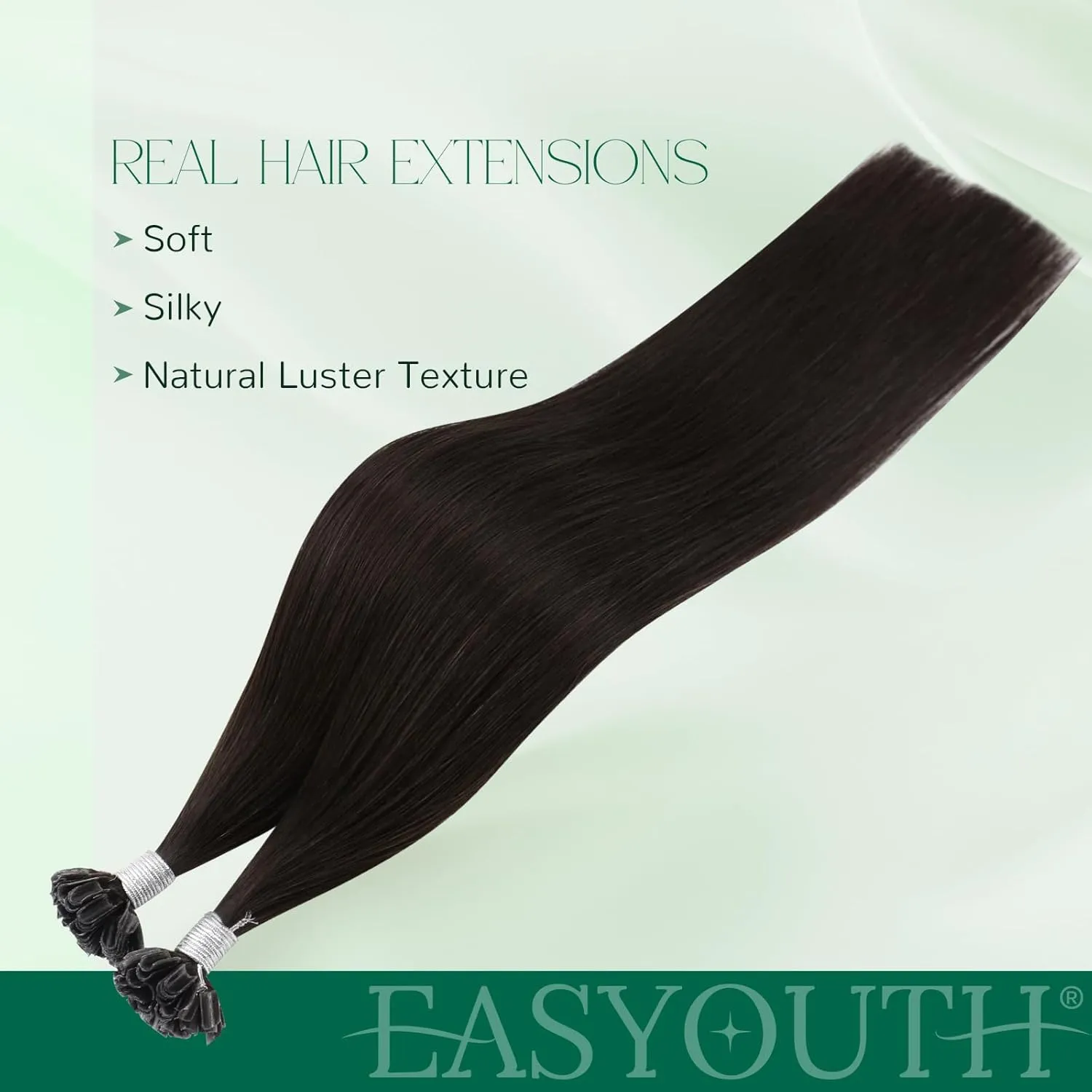 Easyouth U Tip Hair Extensions Brown Keratin Tip Hair Extensions Real Human Hair Darkest Brown Keratin Hair Extension Human Hair with Natural Texture 18Inch 50G 1G/S