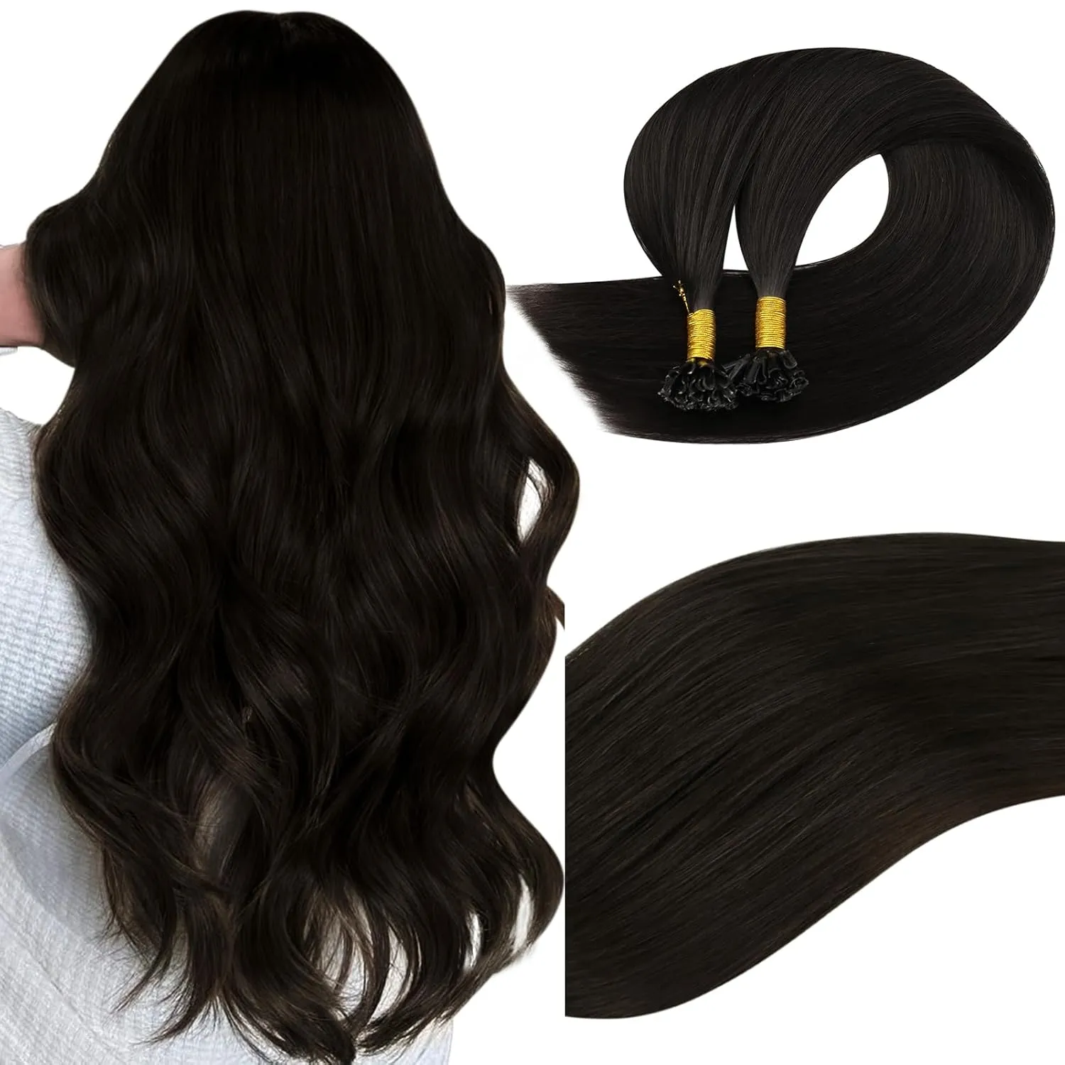 Easyouth U Tip Hair Extensions Brown Keratin Tip Hair Extensions Real Human Hair Darkest Brown Keratin Hair Extension Human Hair with Natural Texture 18Inch 50G 1G/S