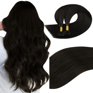 Easyouth U Tip Hair Extensions Brown Keratin Tip Hair Extensions Real Human Hair Darkest Brown Keratin Hair Extension Human Hair with Natural Texture 18Inch 50G 1G/S