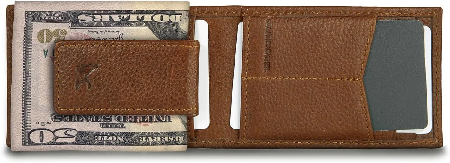 Eddie Bauer Men Signature Leather Money Clip Card Case Wallet