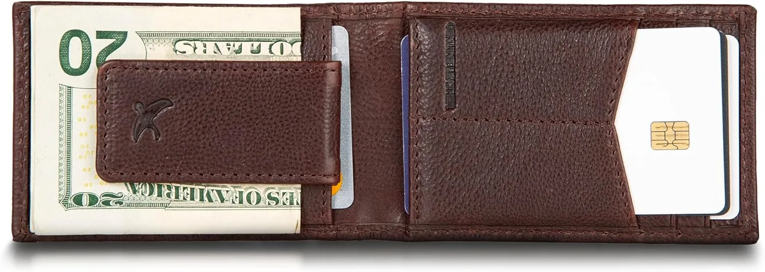 Eddie Bauer Men Signature Leather Money Clip Card Case Wallet